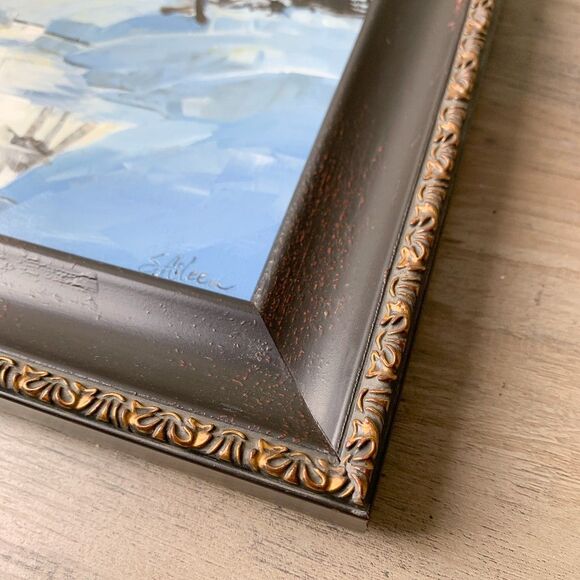 Framed Original Oil Painting Landscape Winter Snowy River Trees 10.5x12.5 Signed - Picture 3 of 9